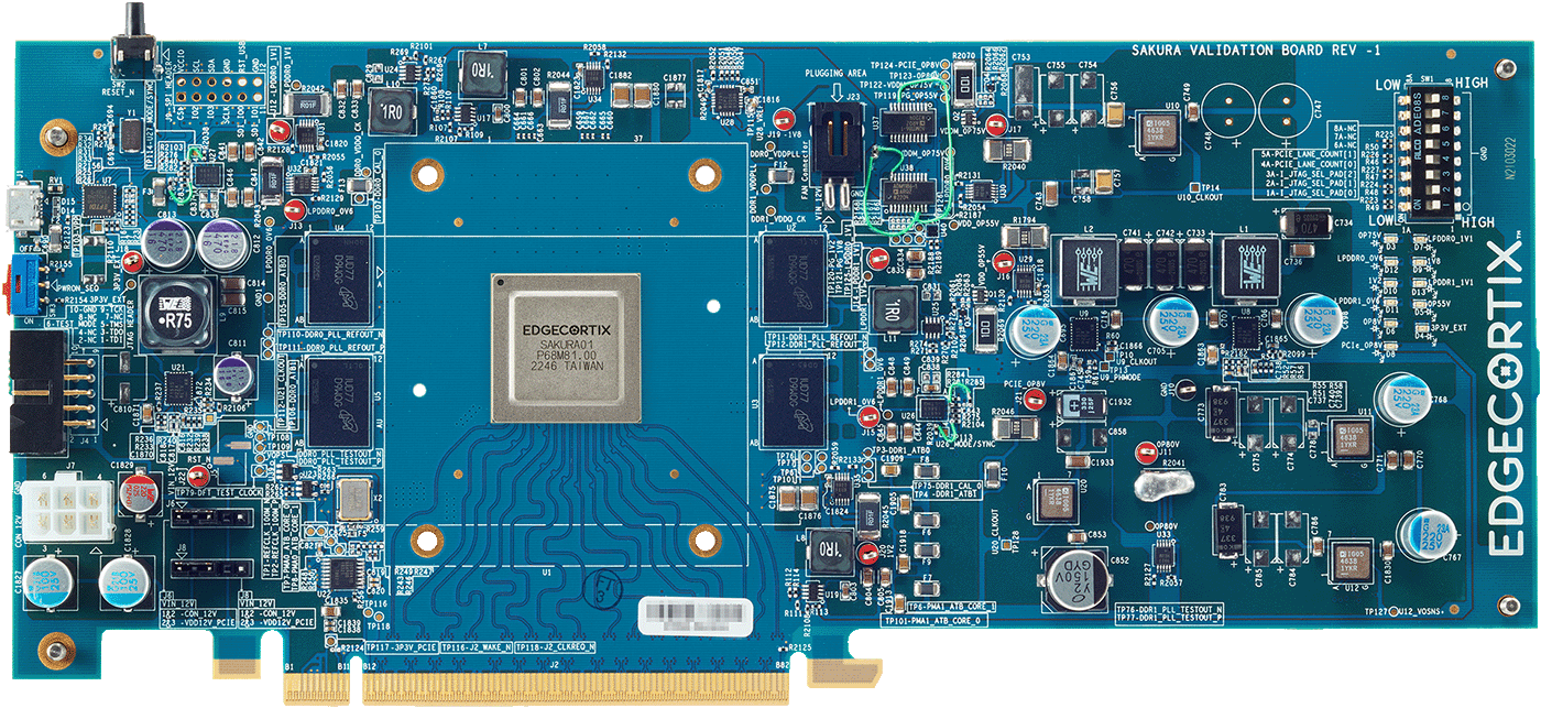 EdgeCortix SAKURA PCIe Dev Card expands a host system with a powerful, yet efficient edge AI chip delivering 40 TOPS